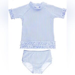NWOT RUFFLE BUTTS Periwinkle Blue Seersucker 2 Pc Rashguard Swimsuit - 5Y